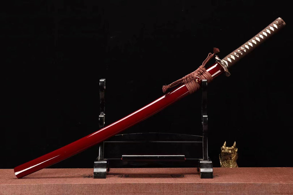 1095 High Carbon Steel Reverse Edge Katana Abrasived Japanese Samurai Sword Full Tang Red