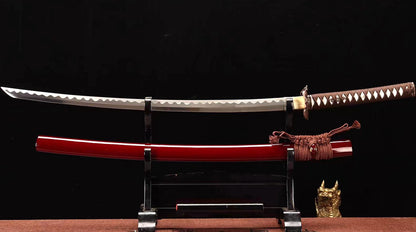 1095 High Carbon Steel Reverse Edge Katana Abrasived Japanese Samurai Sword Full Tang Red