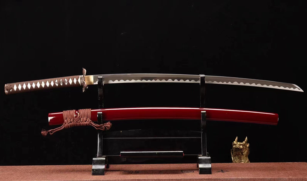 1095 High Carbon Steel Reverse Edge Katana Abrasived Japanese Samurai Sword Full Tang Red