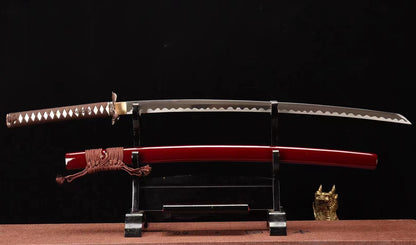 1095 High Carbon Steel Reverse Edge Katana Abrasived Japanese Samurai Sword Full Tang Red