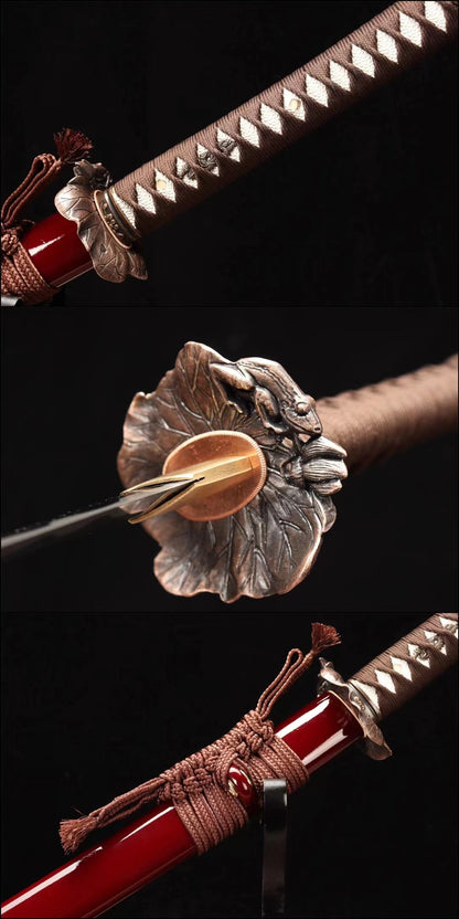 1095 High Carbon Steel Reverse Edge Katana Abrasived Japanese Samurai Sword Full Tang Red
