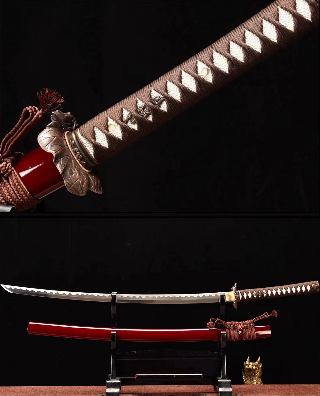 1095 High Carbon Steel Reverse Edge Katana Abrasived Japanese Samurai Sword Full Tang Red