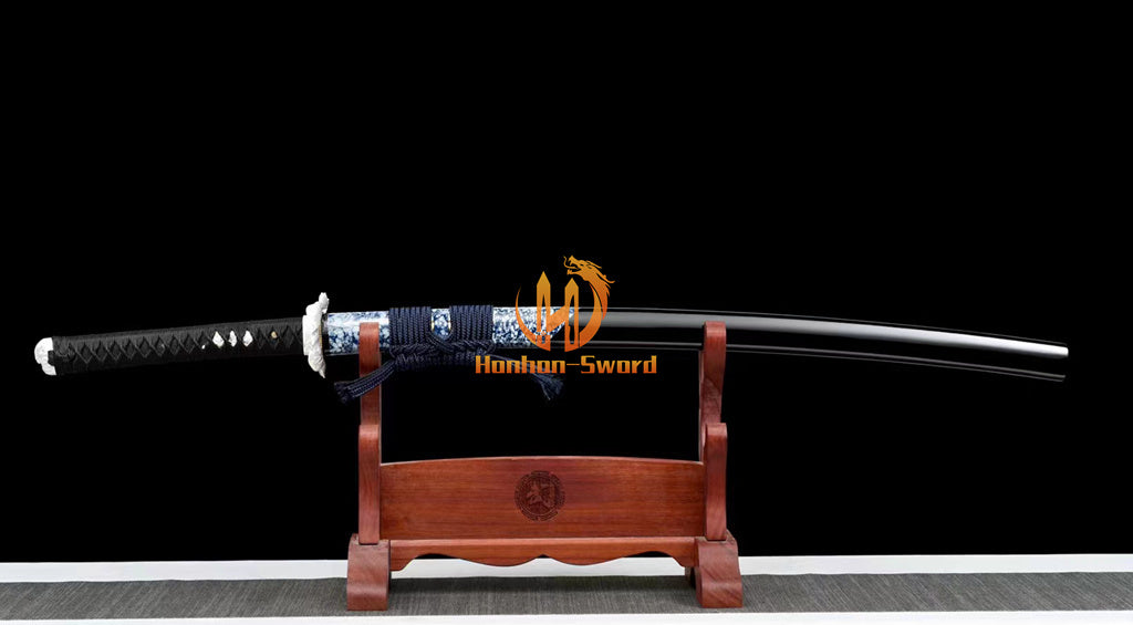 Katana à lame bleue en acier à haute teneur en carbone 1095, épée de samouraï japonais, épée complète noire 