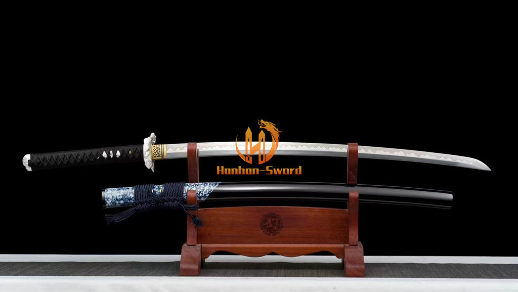 Katana à lame bleue en acier à haute teneur en carbone 1095, épée de samouraï japonais, épée complète noire 
