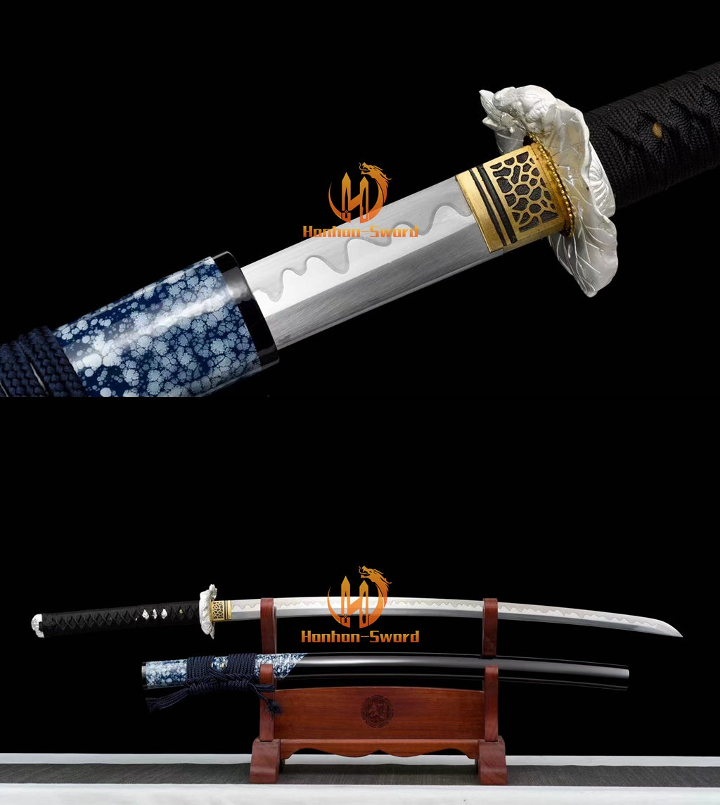 Katana à lame bleue en acier à haute teneur en carbone 1095, épée de samouraï japonais, épée complète noire 