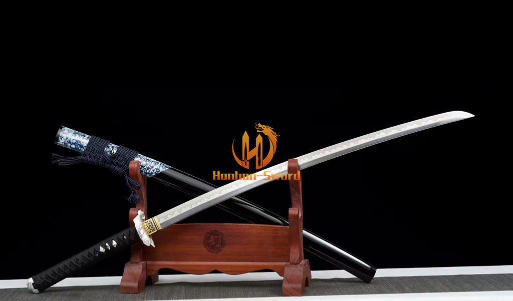 Katana à lame bleue en acier à haute teneur en carbone 1095, épée de samouraï japonais, épée complète noire 