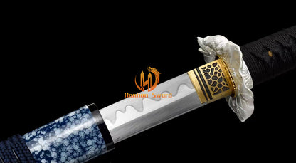 Katana à lame bleue en acier à haute teneur en carbone 1095, épée de samouraï japonais, épée complète noire 