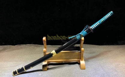 Katana à lame bleue en acier à haute teneur en carbone 1095, épée de samouraï japonais, épée complète noire 