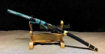 Katana à lame bleue en acier à haute teneur en carbone 1095, épée de samouraï japonais, épée complète noire 