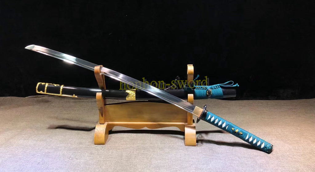 Katana à lame bleue en acier à haute teneur en carbone 1095, épée de samouraï japonais, épée complète noire 