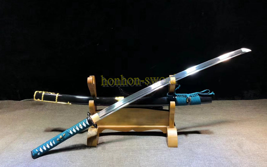 Katana à lame bleue en acier à haute teneur en carbone 1095, épée de samouraï japonais, épée complète noire 