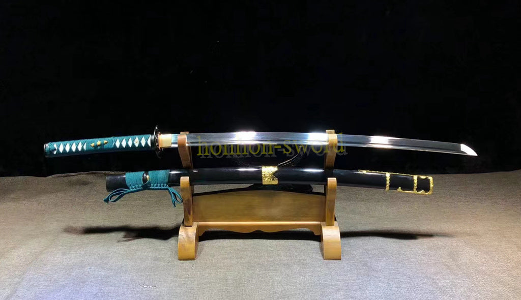 Katana à lame bleue en acier à haute teneur en carbone 1095, épée de samouraï japonais, épée complète noire 