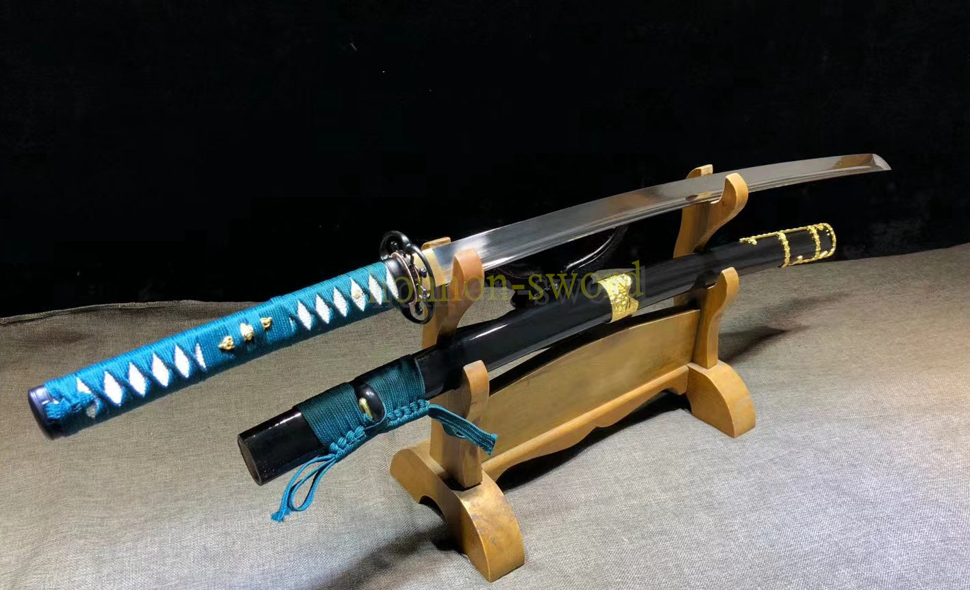 Katana à lame bleue en acier à haute teneur en carbone 1095, épée de samouraï japonais, épée complète noire 