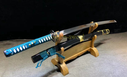 Katana à lame bleue en acier à haute teneur en carbone 1095, épée de samouraï japonais, épée complète noire 