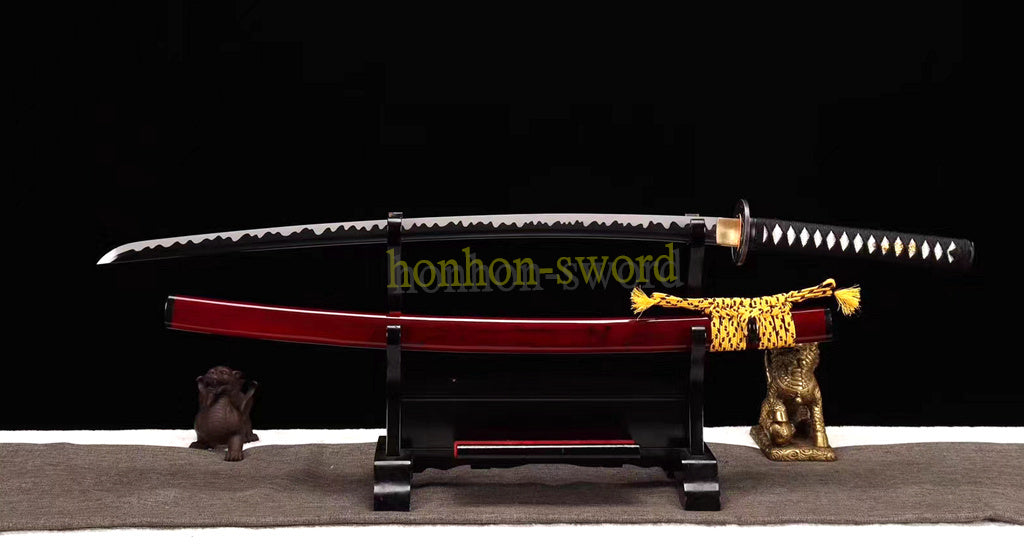 Katana à lame bleue en acier à haute teneur en carbone 1095, épée de samouraï japonais, épée complète noire 