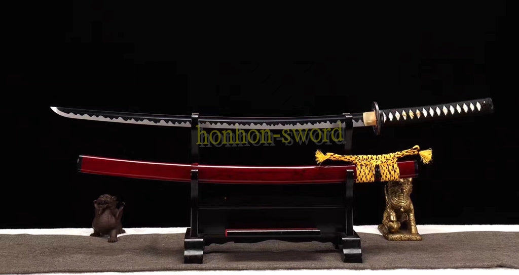 Katana à lame bleue en acier à haute teneur en carbone 1095, épée de samouraï japonais, épée complète noire 