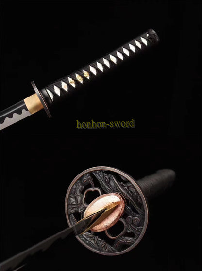 Katana à lame bleue en acier à haute teneur en carbone 1095, épée de samouraï japonais, épée complète noire 