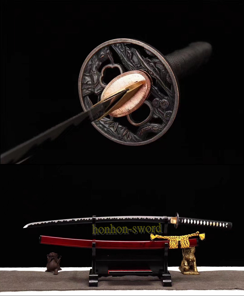 Katana à lame bleue en acier à haute teneur en carbone 1095, épée de samouraï japonais, épée complète noire 