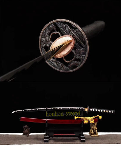 Katana à lame bleue en acier à haute teneur en carbone 1095, épée de samouraï japonais, épée complète noire 