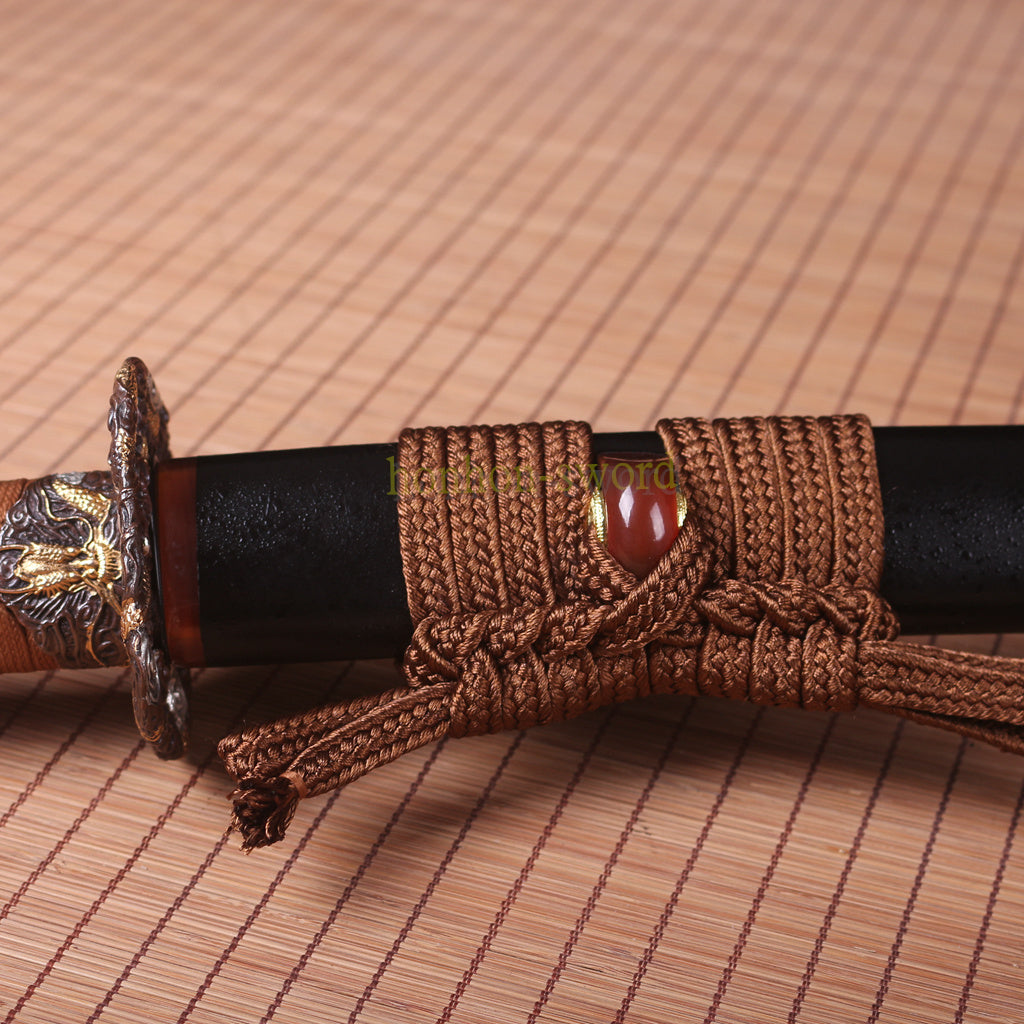 1095 Kohlenstoffstahl Katana Blaue Klinge Japanisches Samurai-Schwert Full Tang Schwarz 