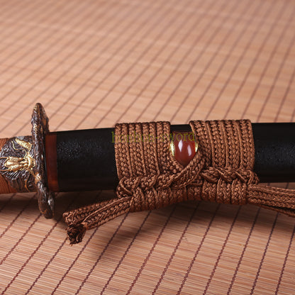 1095 Kohlenstoffstahl Katana Blaue Klinge Japanisches Samurai-Schwert Full Tang Schwarz 