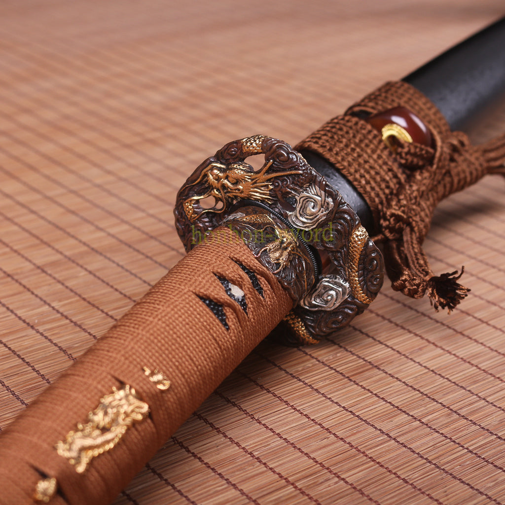 1095 Kohlenstoffstahl Katana Blaue Klinge Japanisches Samurai-Schwert Full Tang Schwarz 