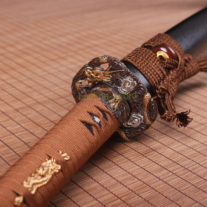 1095 Kohlenstoffstahl Katana Blaue Klinge Japanisches Samurai-Schwert Full Tang Schwarz 