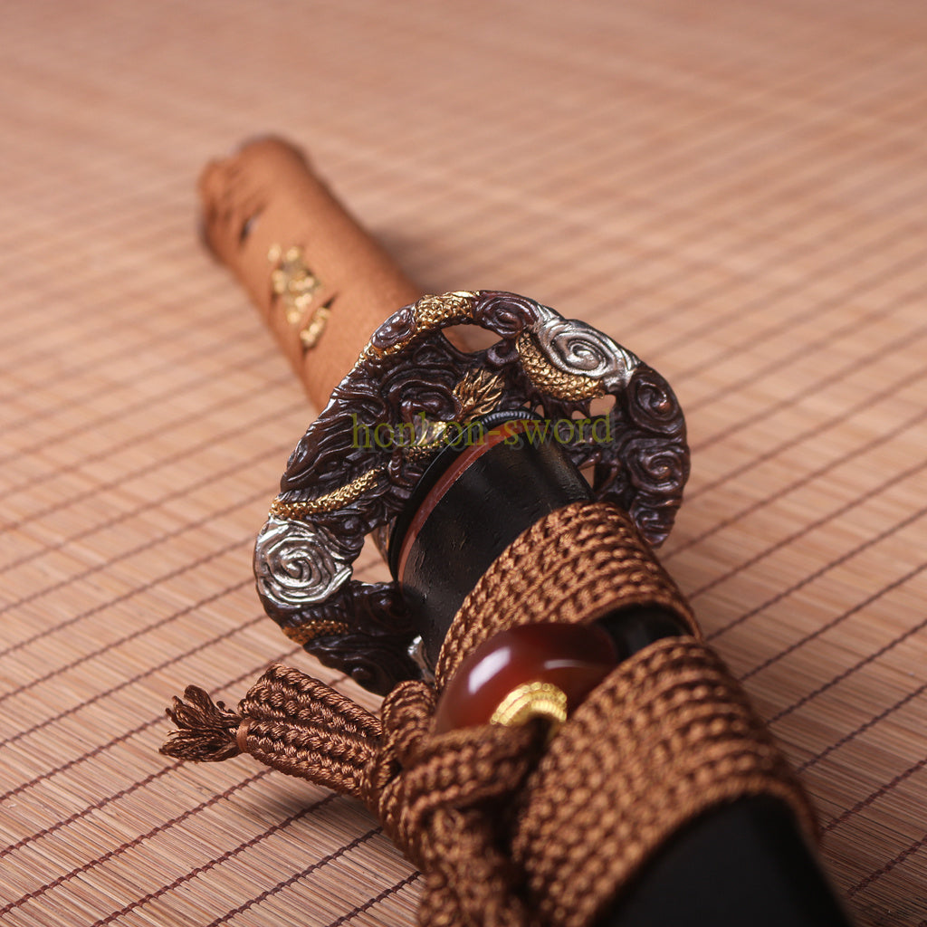 1095 Kohlenstoffstahl Katana Blaue Klinge Japanisches Samurai-Schwert Full Tang Schwarz 