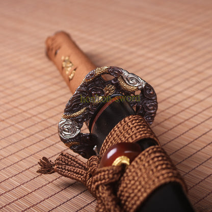 1095 Kohlenstoffstahl Katana Blaue Klinge Japanisches Samurai-Schwert Full Tang Schwarz 