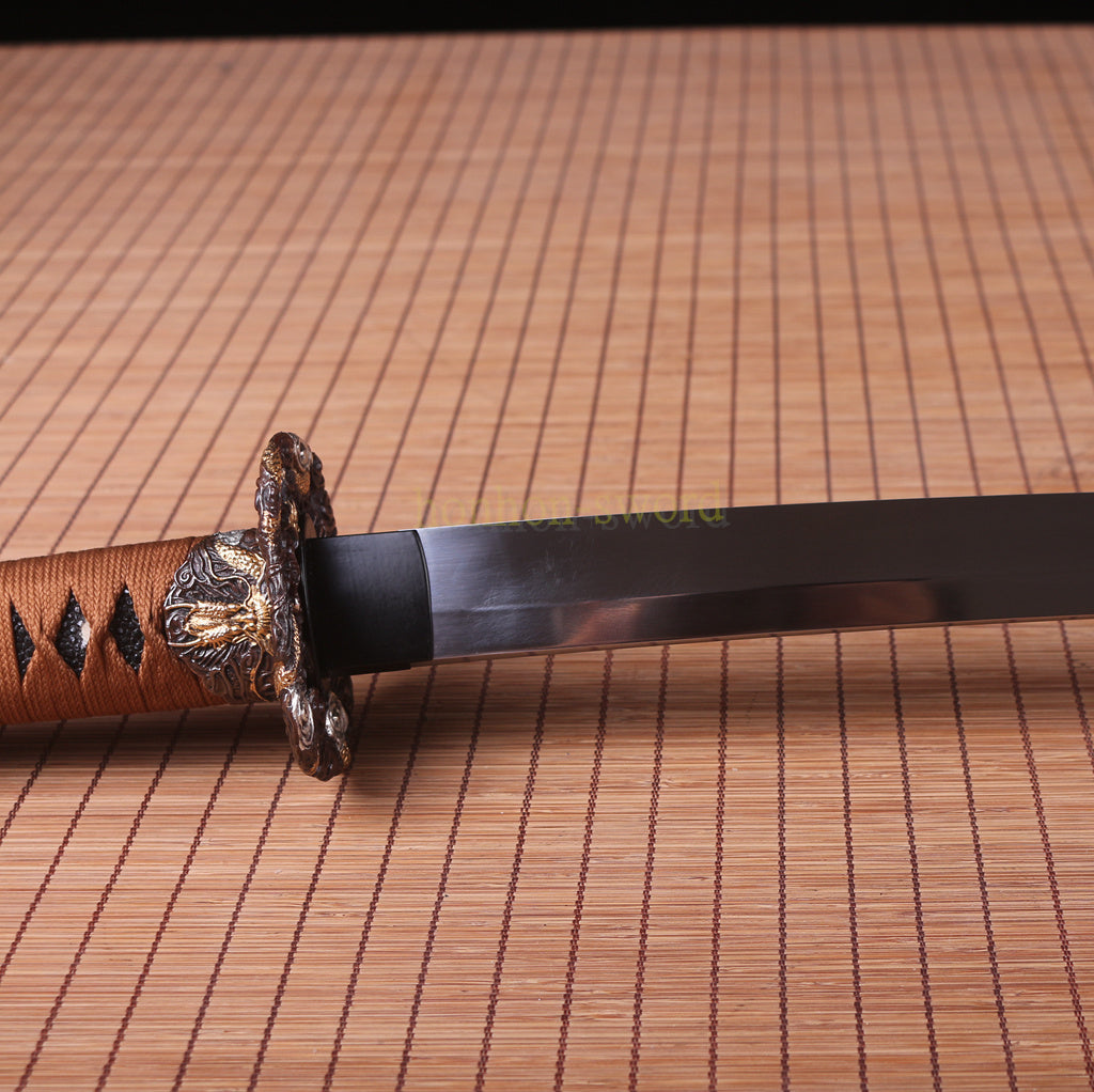 1095 Kohlenstoffstahl Katana Blaue Klinge Japanisches Samurai-Schwert Full Tang Schwarz 