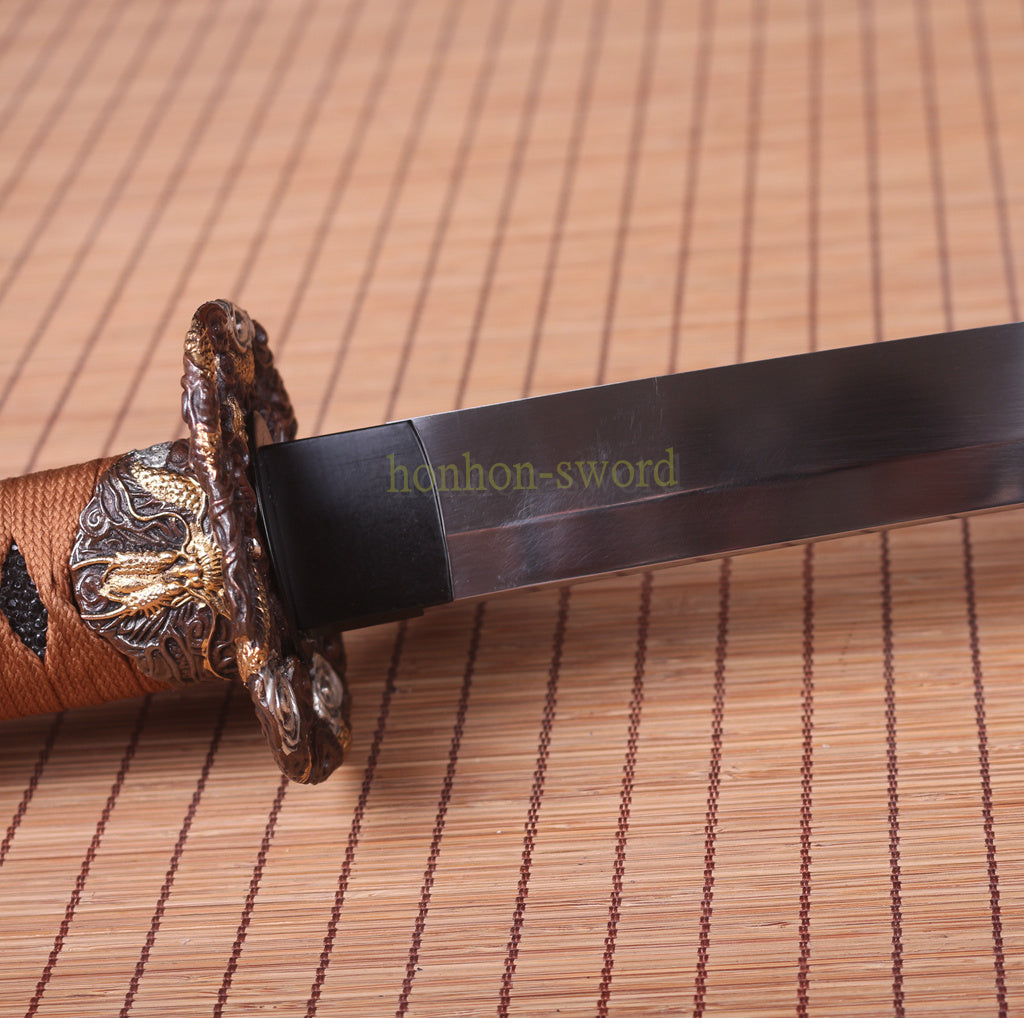 1095 Kohlenstoffstahl Katana Blaue Klinge Japanisches Samurai-Schwert Full Tang Schwarz 