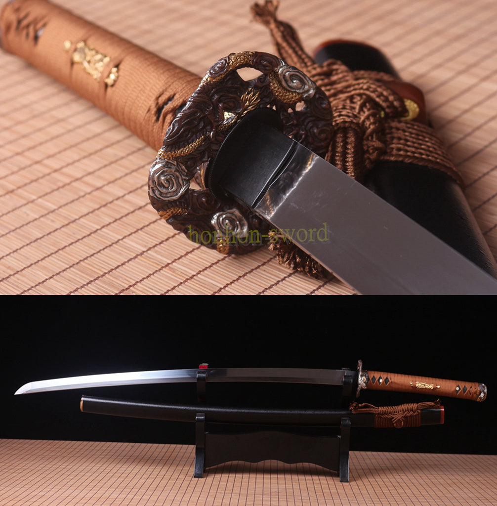 1095 Kohlenstoffstahl Katana Blaue Klinge Japanisches Samurai-Schwert Full Tang Schwarz 