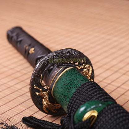 1095 Kohlenstoffstahl Katana Blaue Klinge Japanisches Samurai-Schwert Full Tang Schwarz 