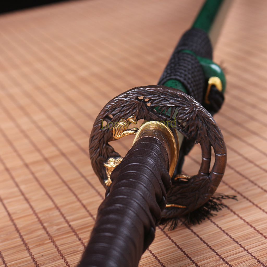 1095 Kohlenstoffstahl Katana Blaue Klinge Japanisches Samurai-Schwert Full Tang Schwarz 