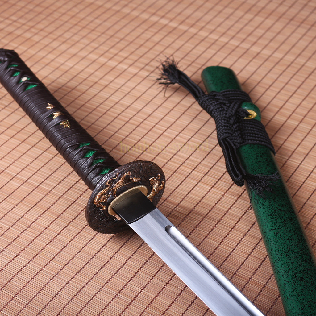 1095 Kohlenstoffstahl Katana Blaue Klinge Japanisches Samurai-Schwert Full Tang Schwarz 