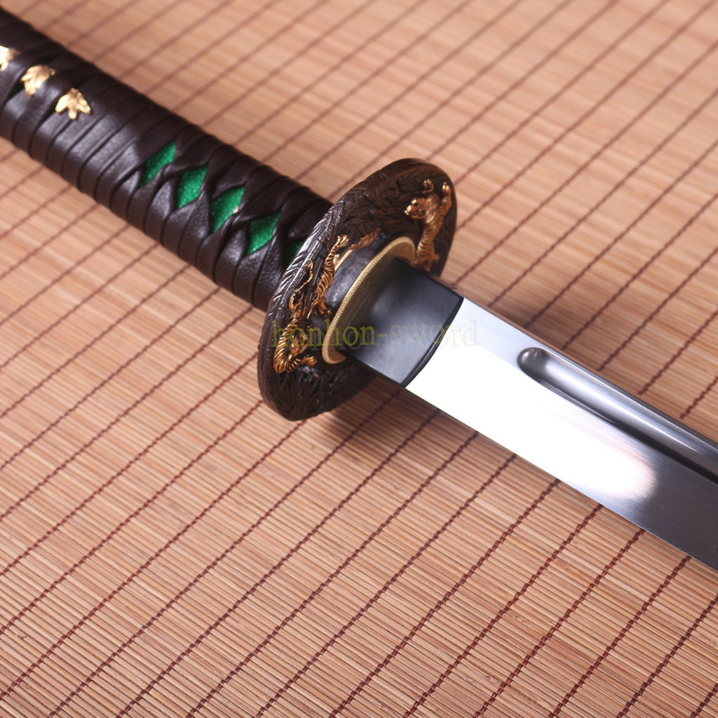 1095 Kohlenstoffstahl Katana Blaue Klinge Japanisches Samurai-Schwert Full Tang Schwarz 