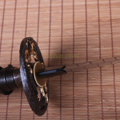 1095 Kohlenstoffstahl Katana Blaue Klinge Japanisches Samurai-Schwert Full Tang Schwarz 