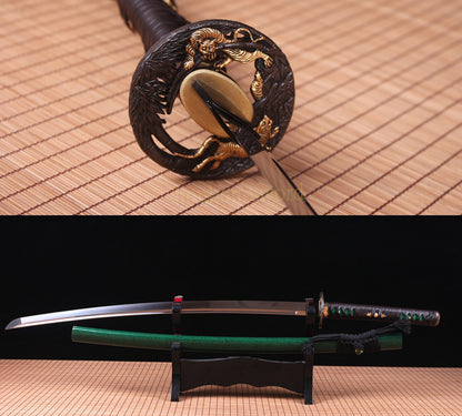 1095 Kohlenstoffstahl Katana Blaue Klinge Japanisches Samurai-Schwert Full Tang Schwarz 