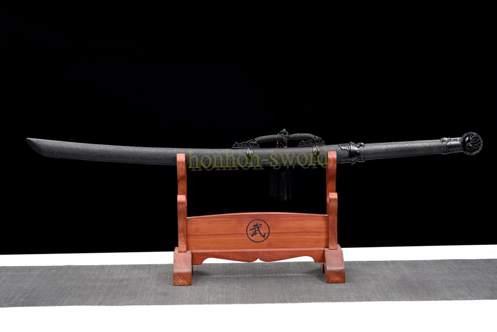 1095 High Carbon Steel Tang Dao 唐刀 Traditional Chinese Dao Sword Full Tang Sword Black PU Sheath