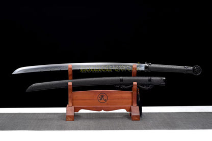 1095 High Carbon Steel Tang Dao 唐刀 Traditional Chinese Dao Sword Full Tang Sword Black PU Sheath