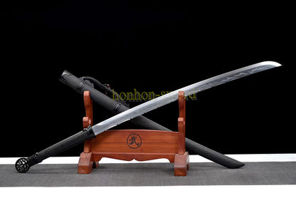 1095 High Carbon Steel Tang Dao 唐刀 Traditional Chinese Dao Sword Full Tang Sword Black PU Sheath