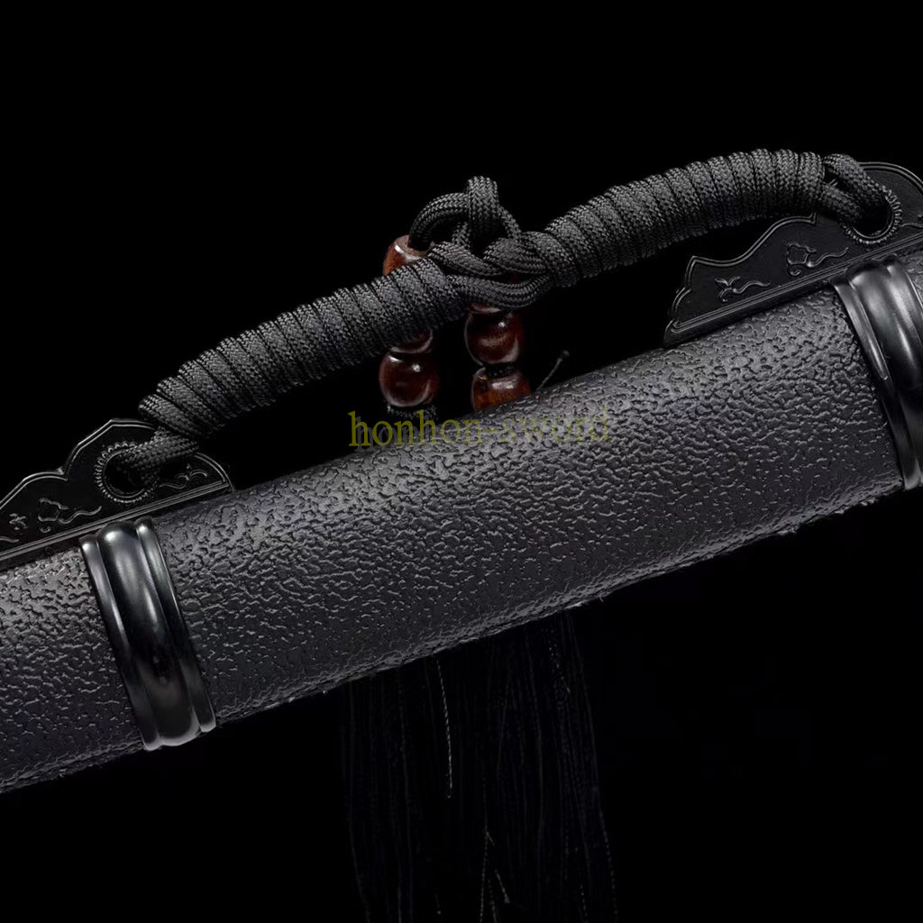 1095 High Carbon Steel Tang Dao 唐刀 Traditional Chinese Dao Sword Full Tang Sword Black PU Sheath