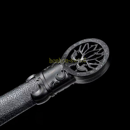 1095 High Carbon Steel Tang Dao 唐刀 Traditional Chinese Dao Sword Full Tang Sword Black PU Sheath