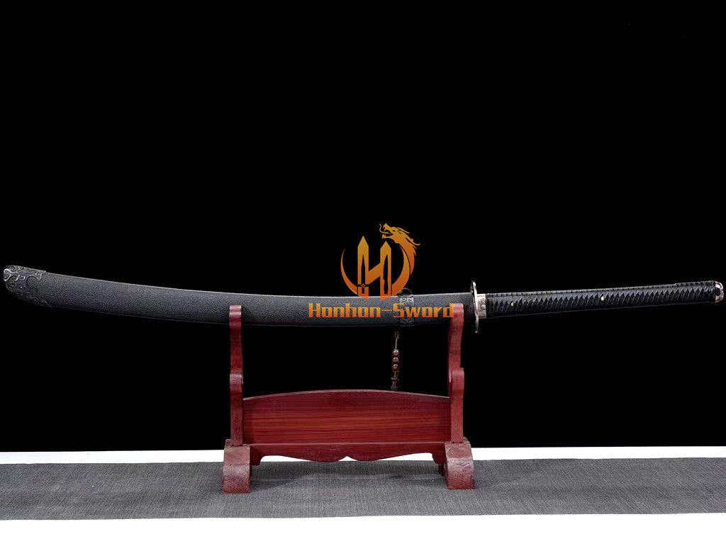 1095 Kohlenstoffstahl Katana Blaue Klinge Japanisches Samurai-Schwert Full Tang Schwarz 