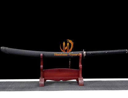 1095 Kohlenstoffstahl Katana Blaue Klinge Japanisches Samurai-Schwert Full Tang Schwarz 