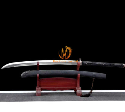 1095 Kohlenstoffstahl Katana Blaue Klinge Japanisches Samurai-Schwert Full Tang Schwarz 