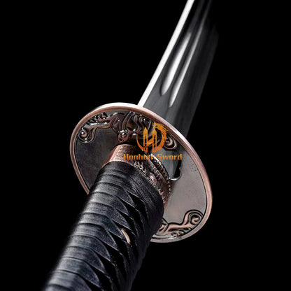 1095 Kohlenstoffstahl Katana Blaue Klinge Japanisches Samurai-Schwert Full Tang Schwarz 