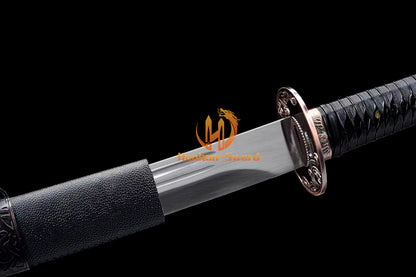 1095 Kohlenstoffstahl Katana Blaue Klinge Japanisches Samurai-Schwert Full Tang Schwarz 