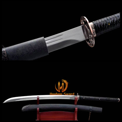 1095 Kohlenstoffstahl Katana Blaue Klinge Japanisches Samurai-Schwert Full Tang Schwarz 