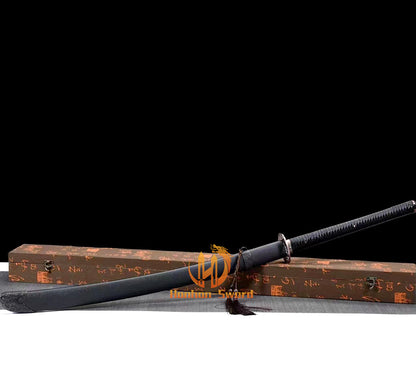 1095 Kohlenstoffstahl Katana Blaue Klinge Japanisches Samurai-Schwert Full Tang Schwarz 